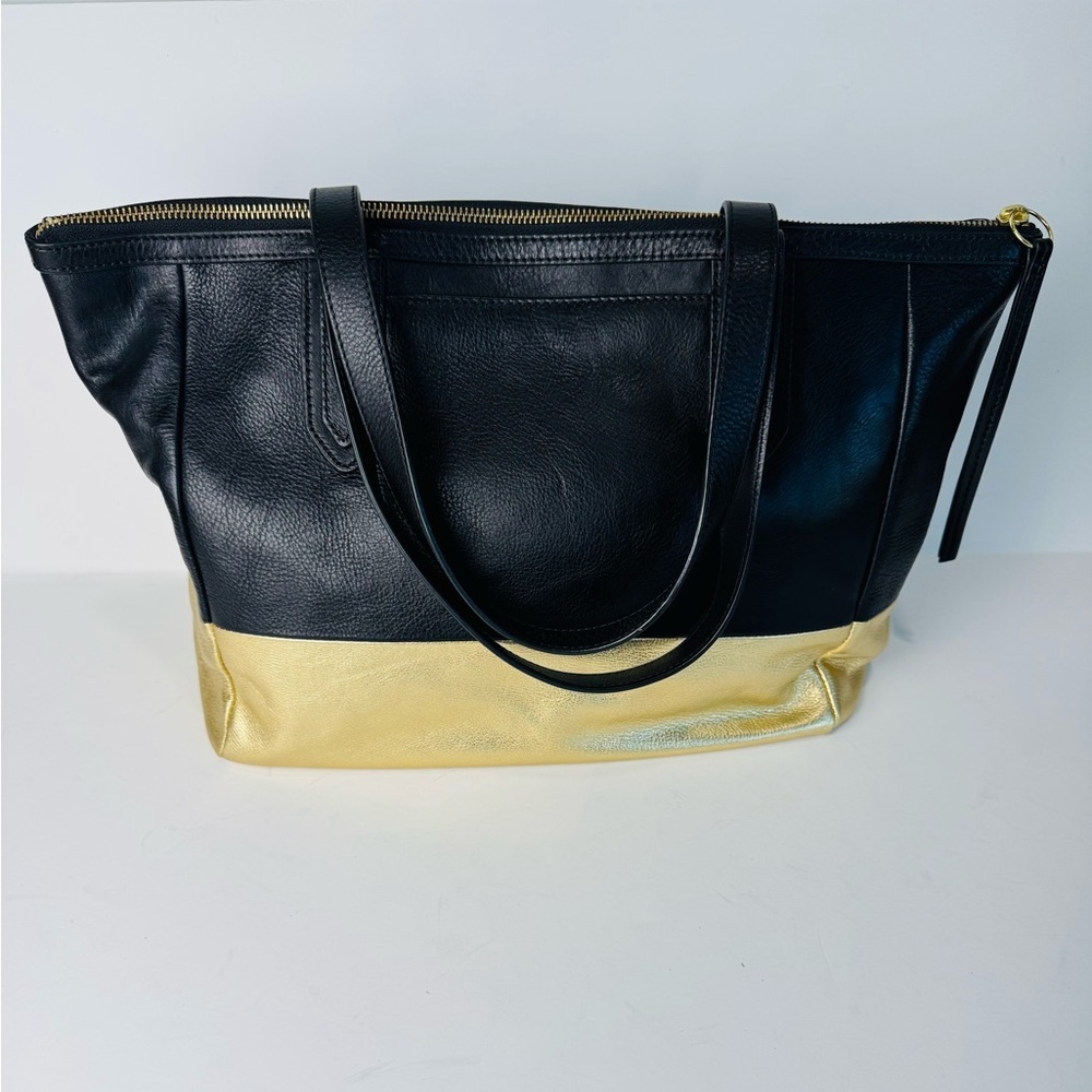 Fossil Leather Shopper Tote in gold/black - Picture 3 of 12